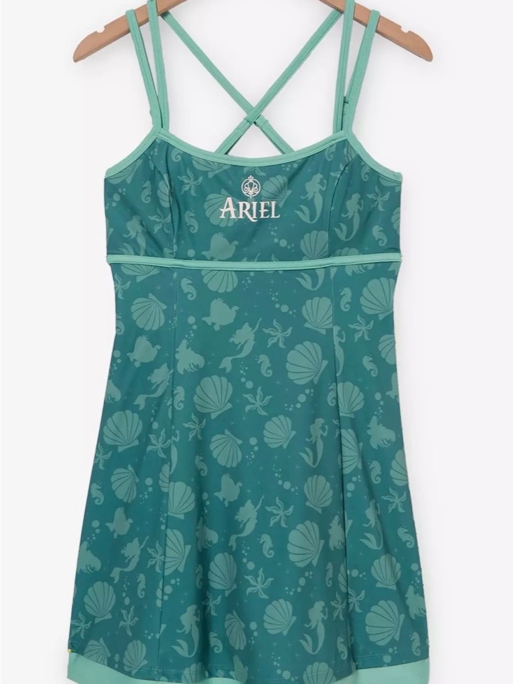 Disney The Little Mermaid Ariel Teal Sea Shell Print Active Dress New M
